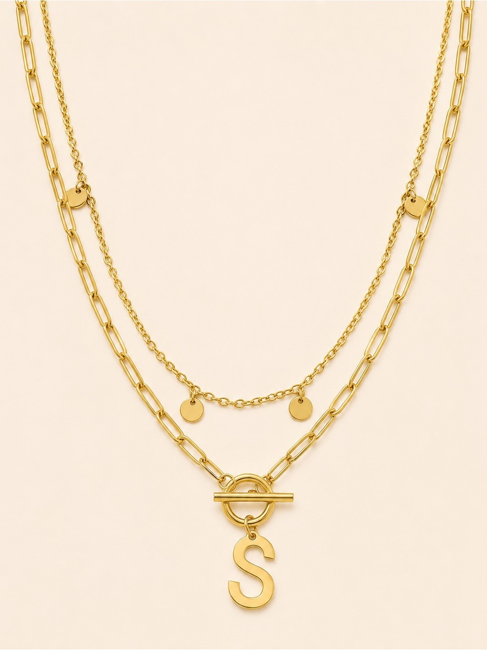 Adornia Initial S Pendant Layered Chain Necklace Gold NWT